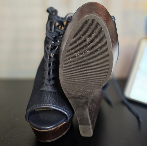 Women’s Bumper Open Toes Wedge Ankle Booties Lace Up blue Jean size 9 - Picture 2 of 5